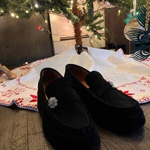 Ganni Black Suede Loafers with Crystal Detail